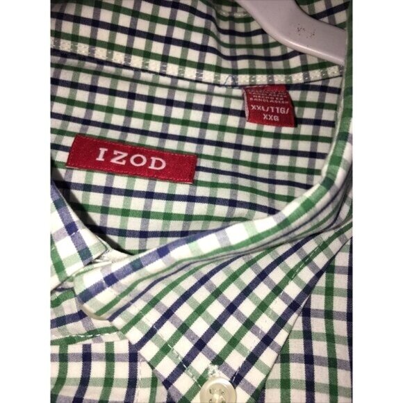 IZOD Mens Shirt Button Down Blue/Green Multi Checked Long Sleeves Chest Pocket S - Picture 2 of 4